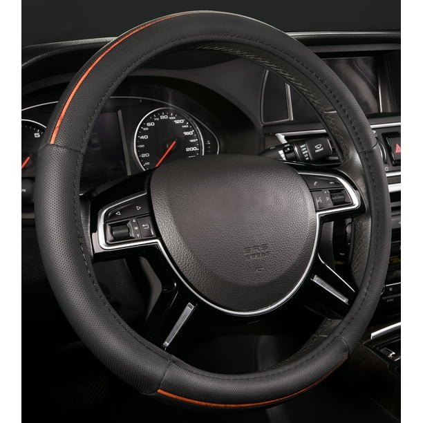 Elantrip Wood Grain Steering Wheel Cover Leather 14 1/2 inch to 15 inch Anti Slip Universal for Car Truck SUV Jeep Black 